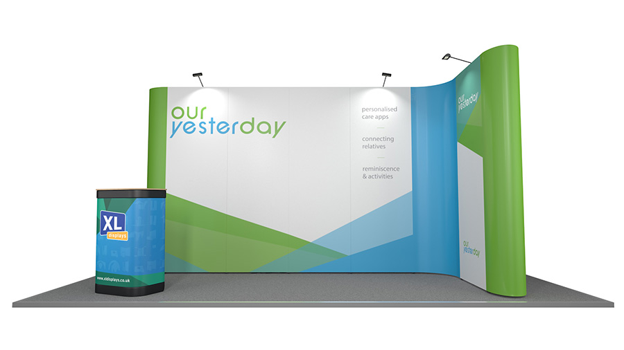 5m x 2m Linked Pop Up Exhibition Stand Backwall With Two Wheeled Transport Cases